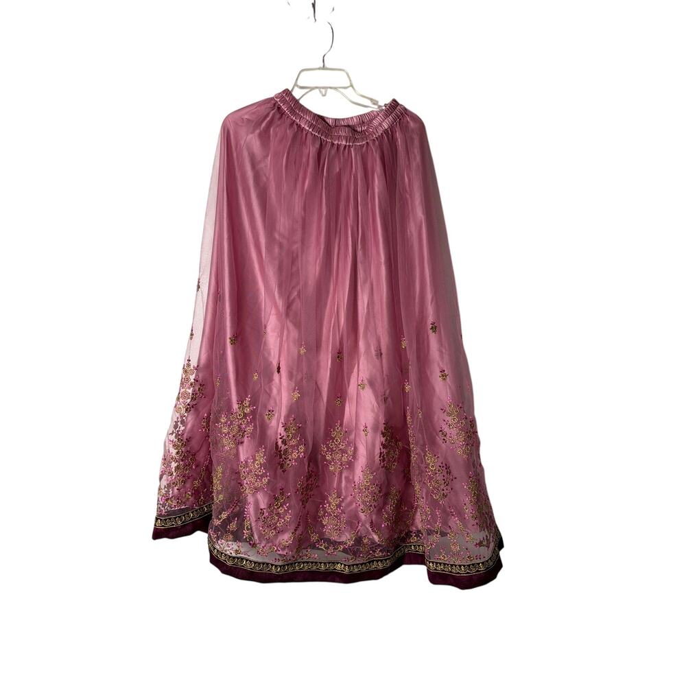 Pink & Gold Embroidered Ethnic Maxi Skirt Lehenga Bottom Size 38